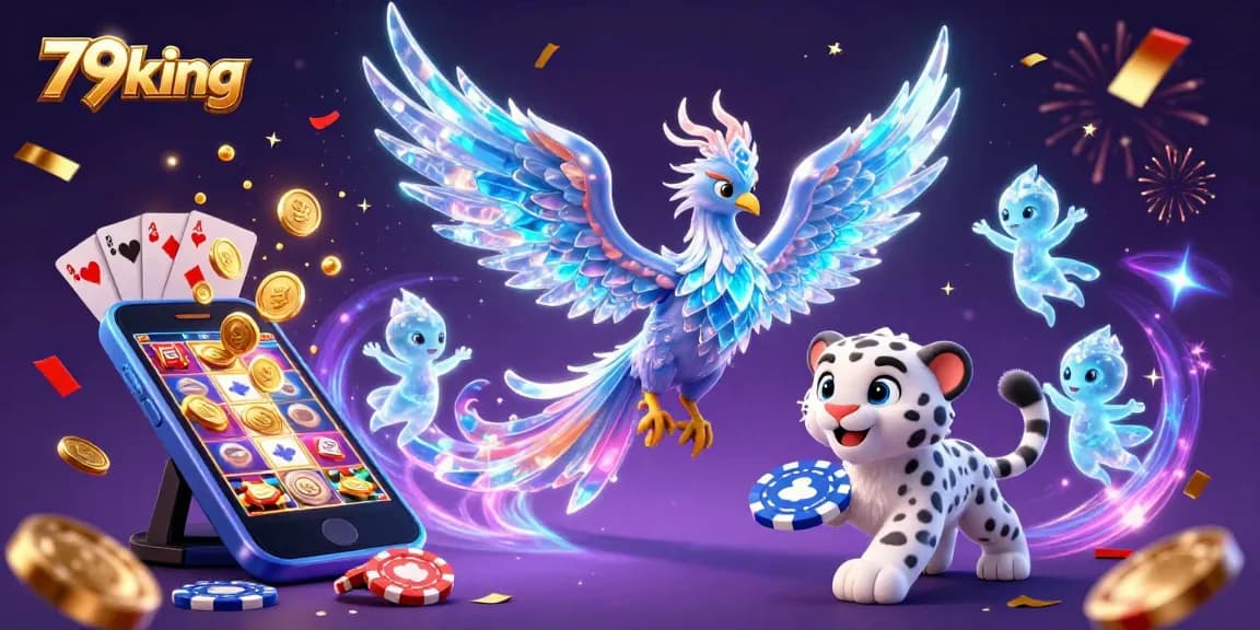 79king casino scene featuring an ice phoenix with poker chip and dynamic gaming elements.