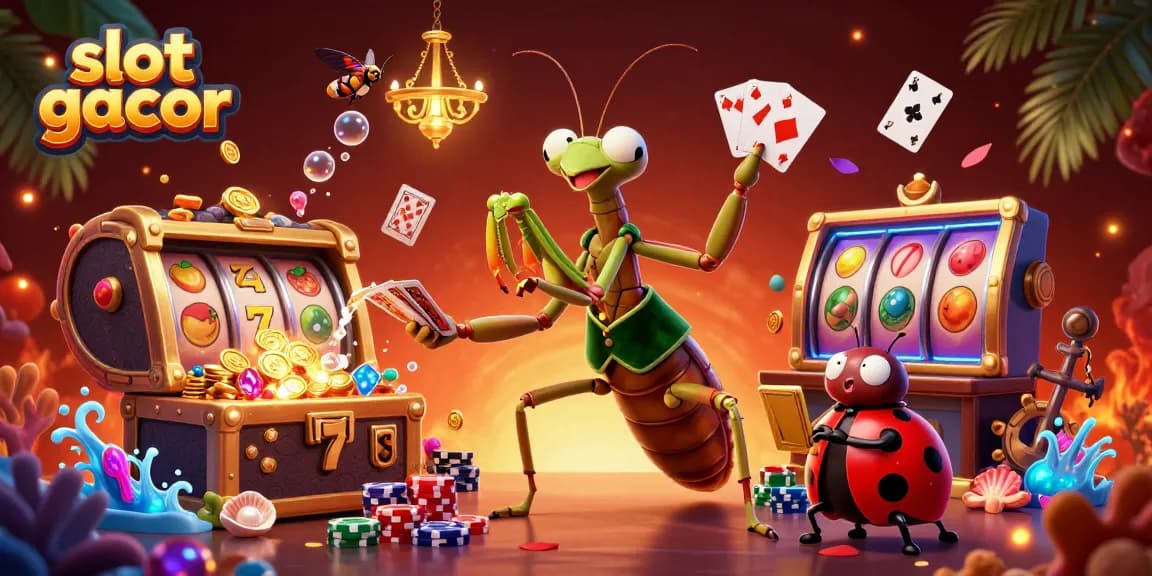 Experience thrilling slot gacor action with a lively 3D mantis card sharp and vibrant slot symbols.