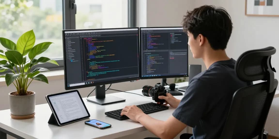 Developer optimizing 纸飞机中文版 application in a modern tech workspace.