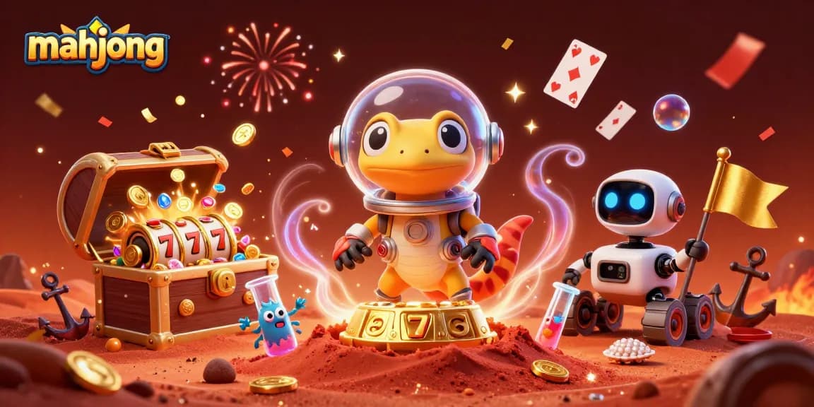 Experience mahjong excitement with a vibrant scene showcasing alien characters in a casino landscape.
