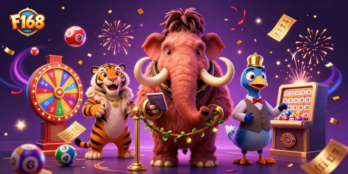 Engage with F168 where immersive casino experiences unfold, featuring a vividly animated scene