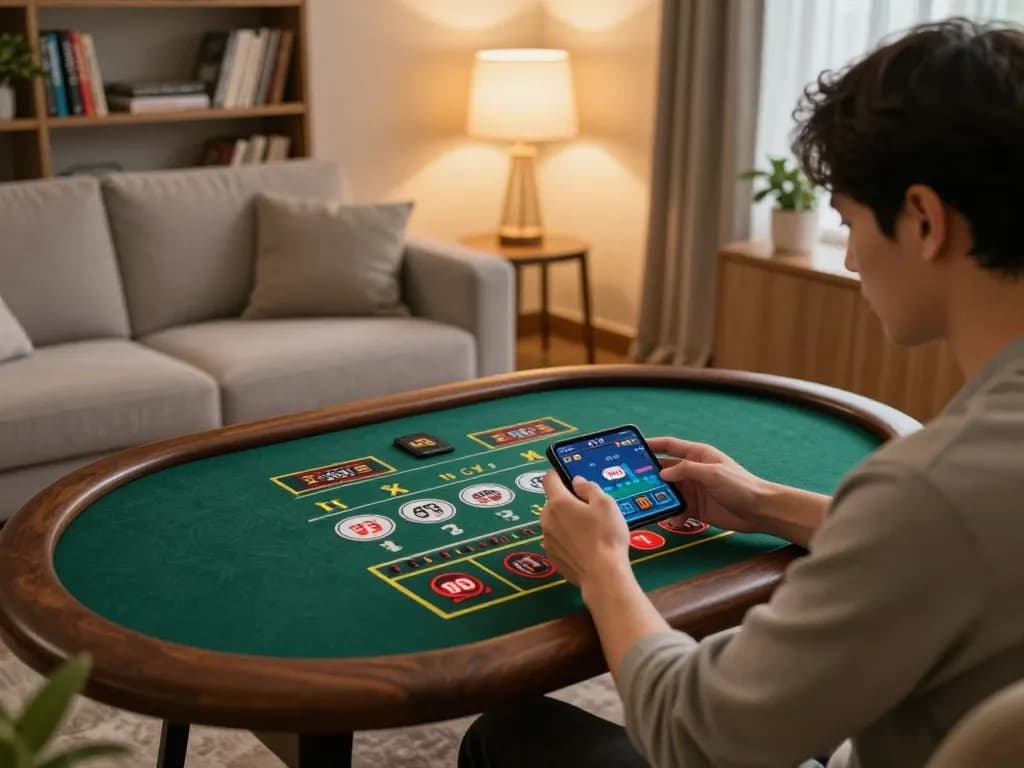 xóc đĩa game being played on a smartphone in a cozy home gaming setup