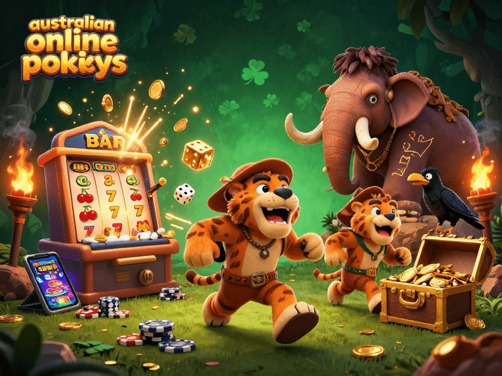 Experience thrilling action with australian online pokies in a vibrant prehistoric casino scene.