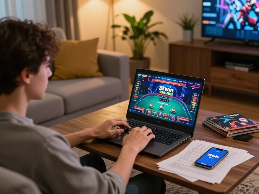 Player enjoying exciting online casino gameplay at 32win from the comfort of home