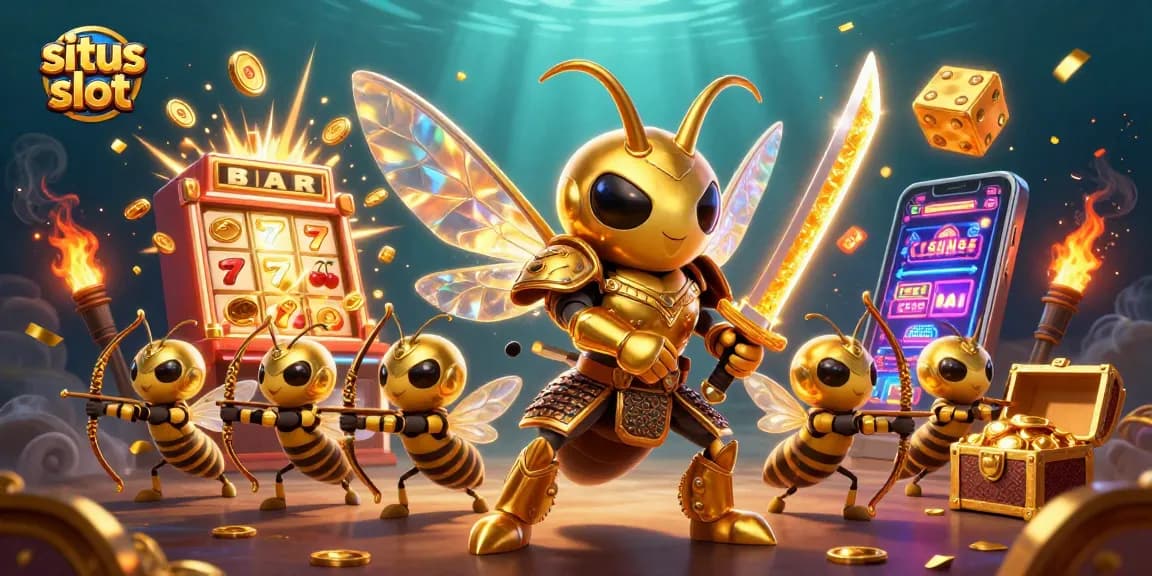 Memainkan situs slot dengan simbol BAR, lucky 7, dan koin berkilau dalam ilustrasi menarik ini.