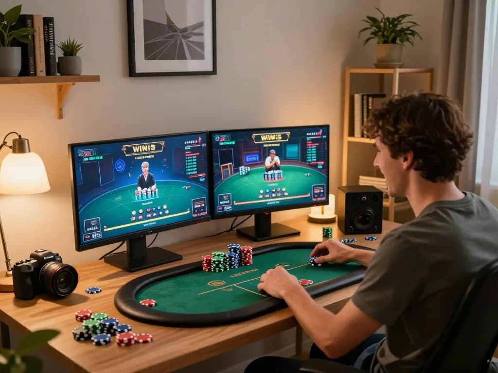 Celebrate big wins on 388bet during an online poker game from a cozy home setup.
