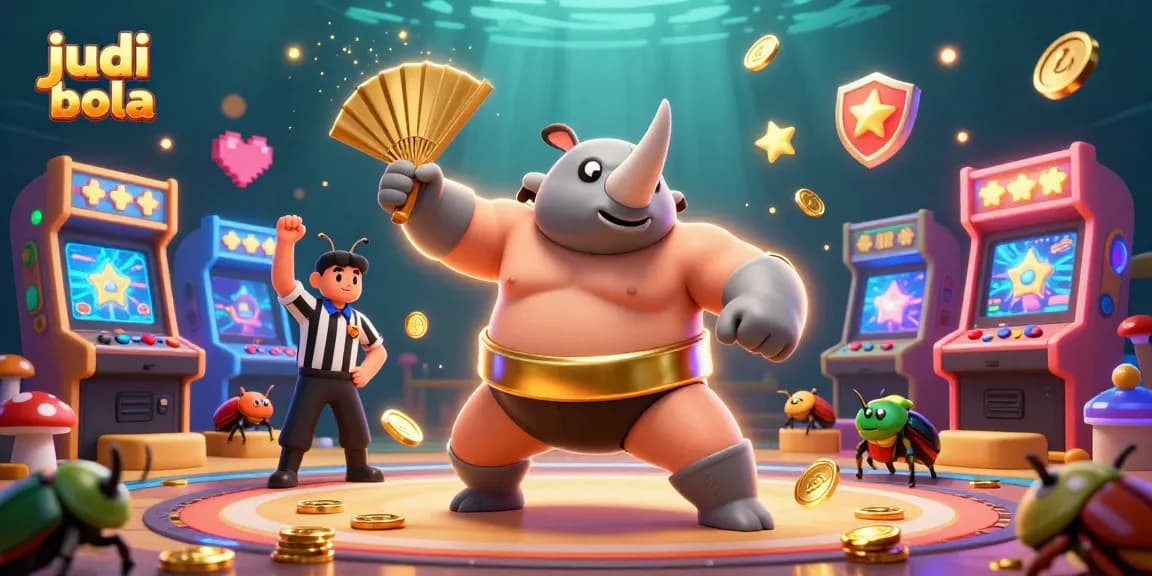 Experience judi bola online thrilling moments with our animated sumo beetle champion illustration.