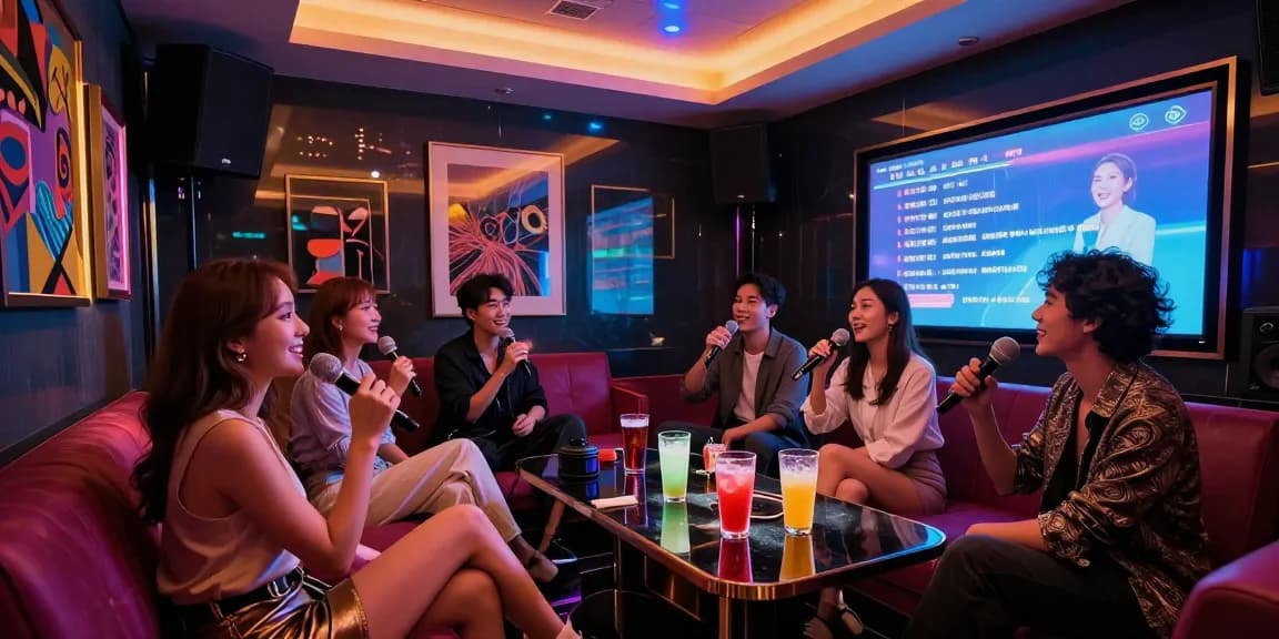 Friends enjoying karaoke at a luxurious venue in Gangnam, enhancing the experience found at https://www.gangnamtune.com/ with vibrant atmosphere and premium service.