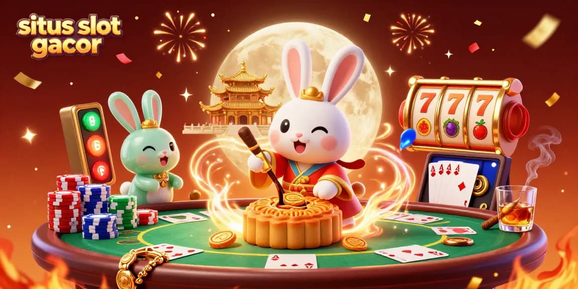 Experience the excitement of situs slot gacor with dynamic slot reels and poker elements filling the scene.