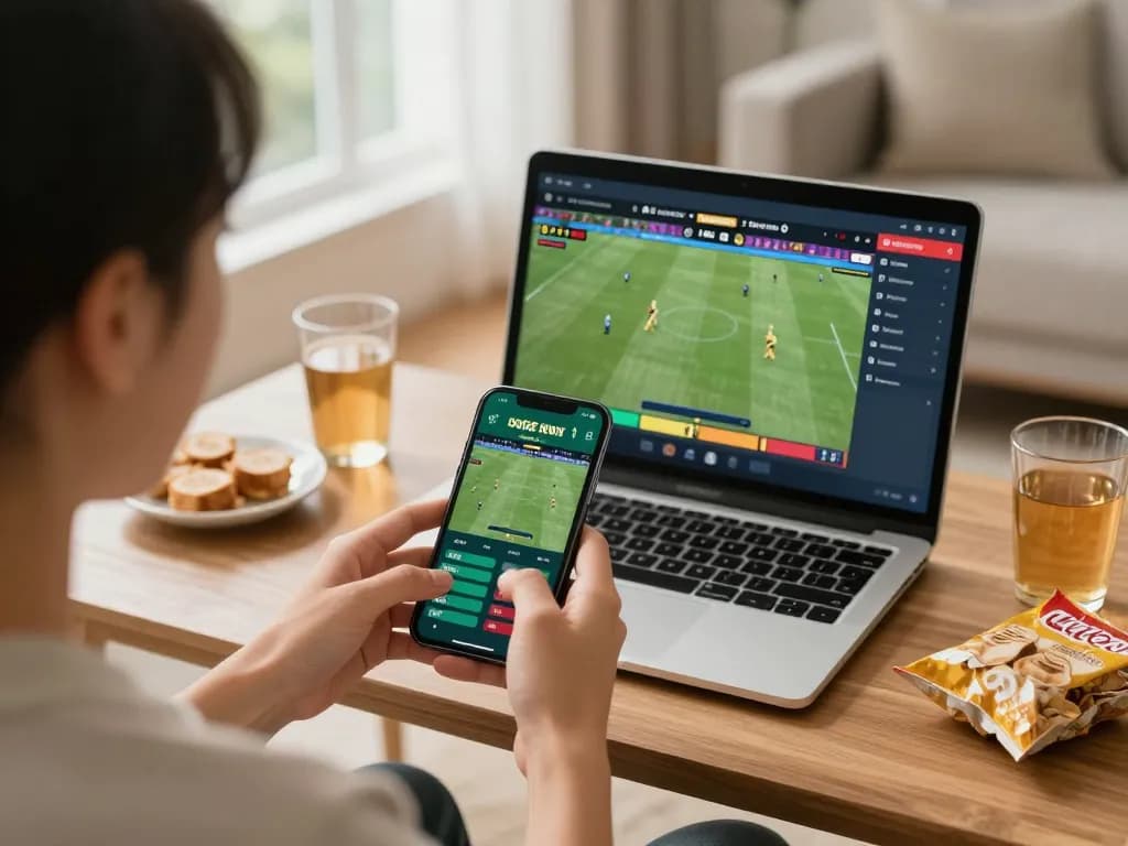 Engaging in keonhacai sports betting action on smartphone with live game streaming.