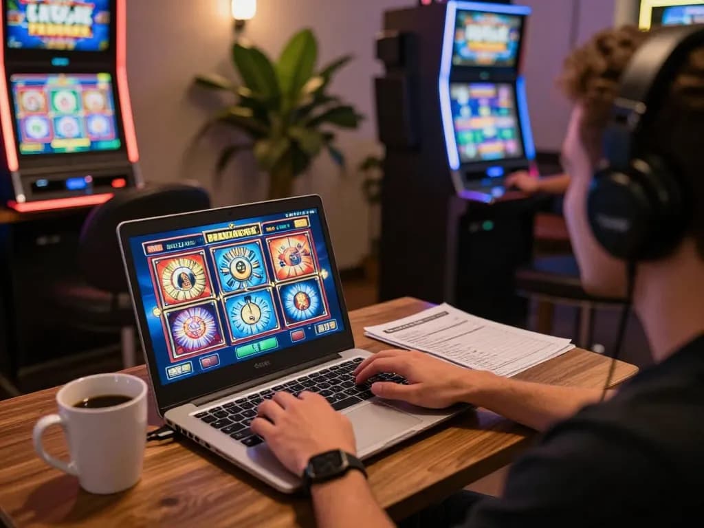 Player enjoying online gaming on tr88it laptop in a cozy setting, strategizing for better odds.