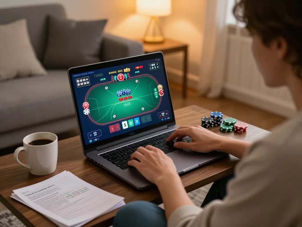 Experience thrilling online poker gameplay with nano banana flash in cozy home setup.