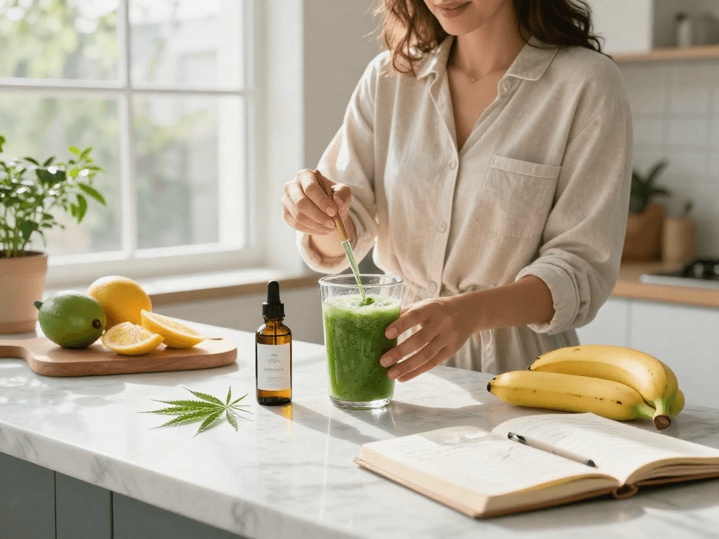 Buy edibles online for natural wellness solutions, featuring CBD oil, hemp extract, and organic ingredients in a vibrant kitchen setting.