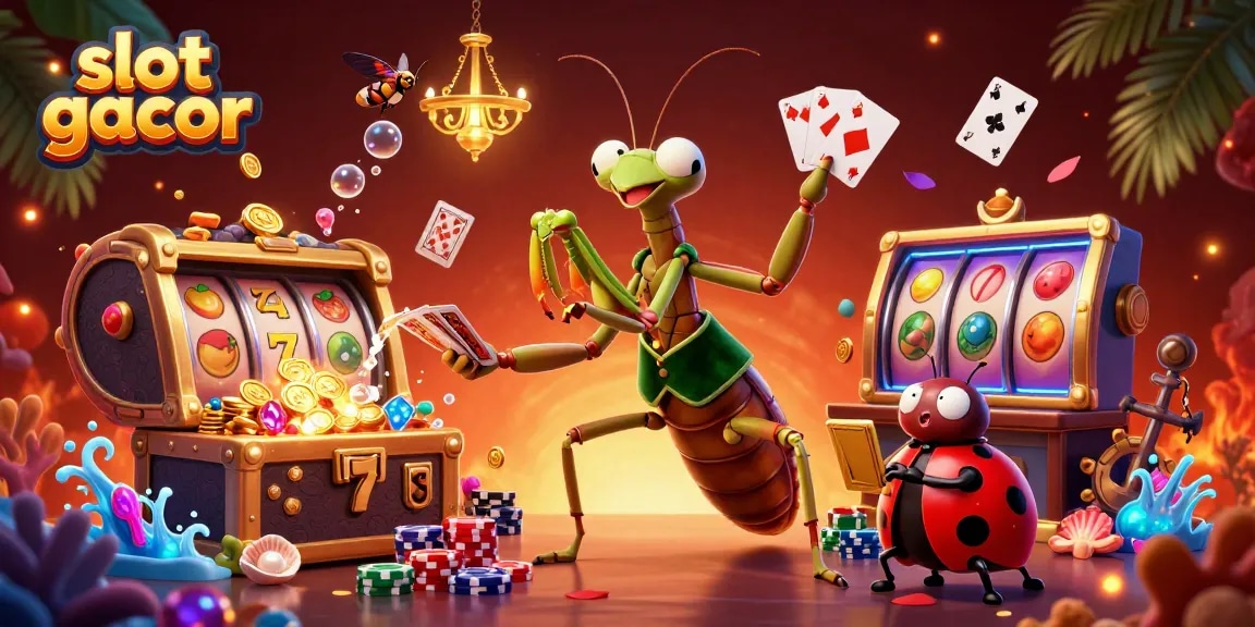 Experience thrilling slot gacor action with a lively 3D mantis card sharp and vibrant slot symbols.