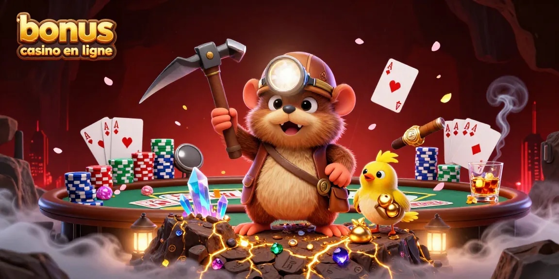 Profitez des sensations du bonus casino en ligne avec des personnages de jeu animés dans une scène captivante.