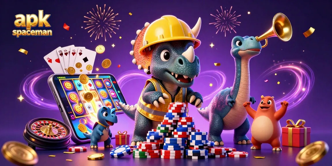 Engage with apk spaceman slot game, featuring vibrant 3D characters amidst dynamic casino elements.