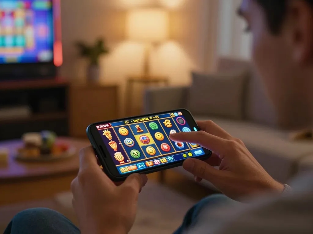 Player enjoying a thrilling slot bonus new member 100 experience on mobile, emphasizing excitement.