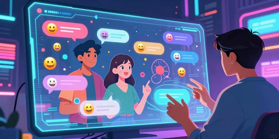 Engaging scene of user in hentai AI chat with vibrant anime characters in a cyberpunk setting.