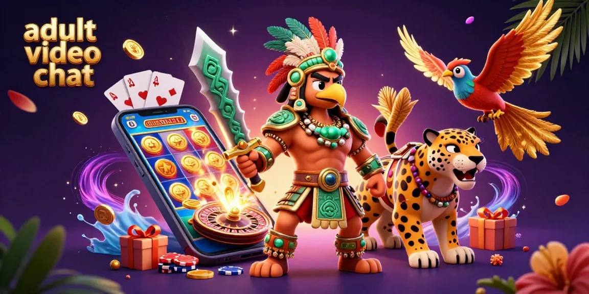 Engage in adult video chat with real interaction amidst vibrant casino elements.