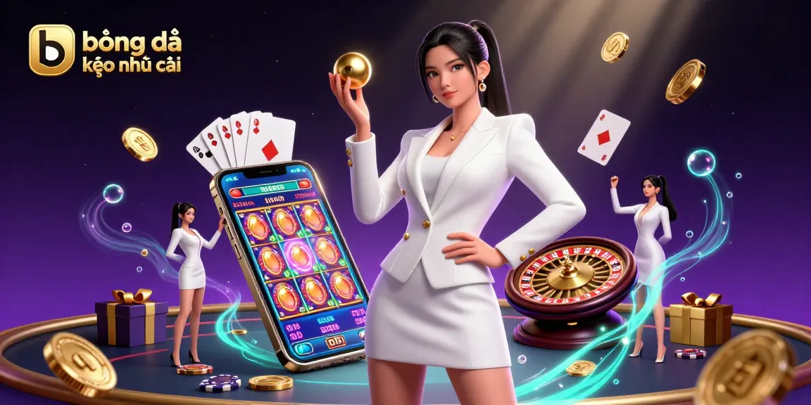 Engage with bóng đá kèo nhà cái in a vibrant 3D casino scene featuring a glamorous Asian woman and dynamic gaming elements.