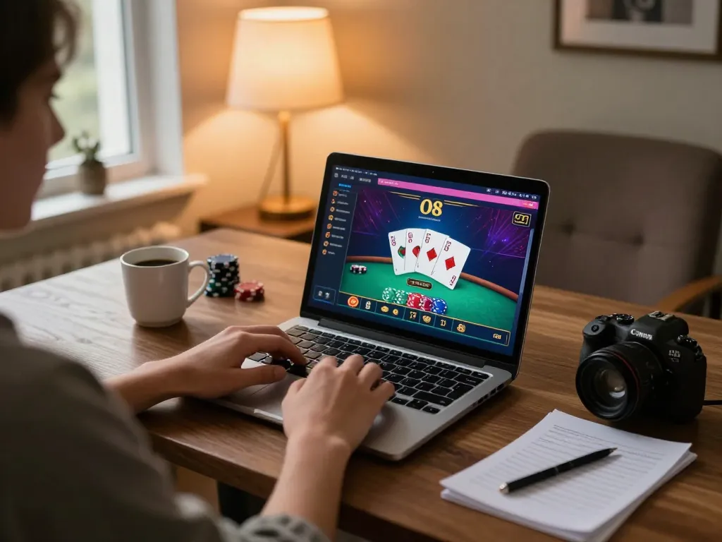 Engaging gameplay at trang chủ o8 with a player focused on online poker strategy at home.