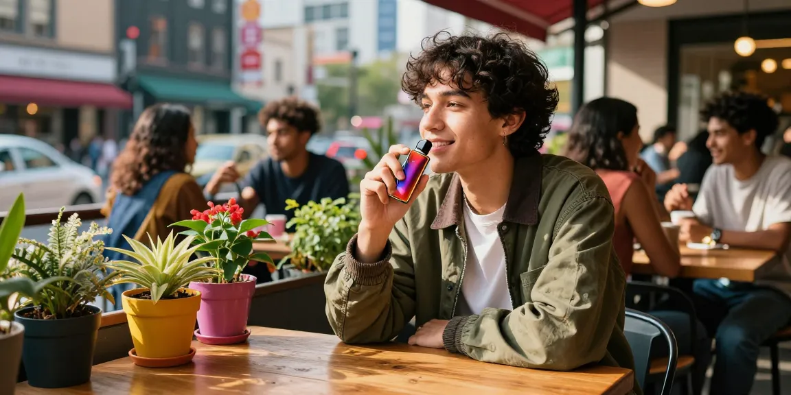 Experience the vibrant urban lifestyle with a packwood 2g disposable vape in a trendy café setting