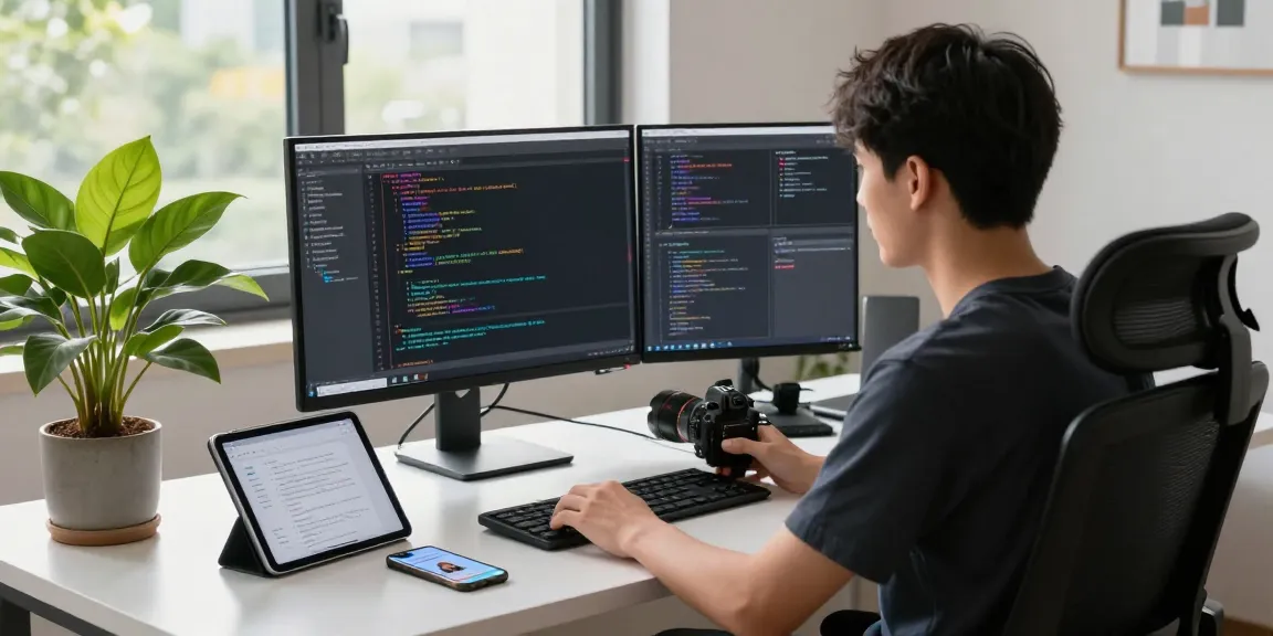Developer optimizing 纸飞机中文版 application in a modern tech workspace.