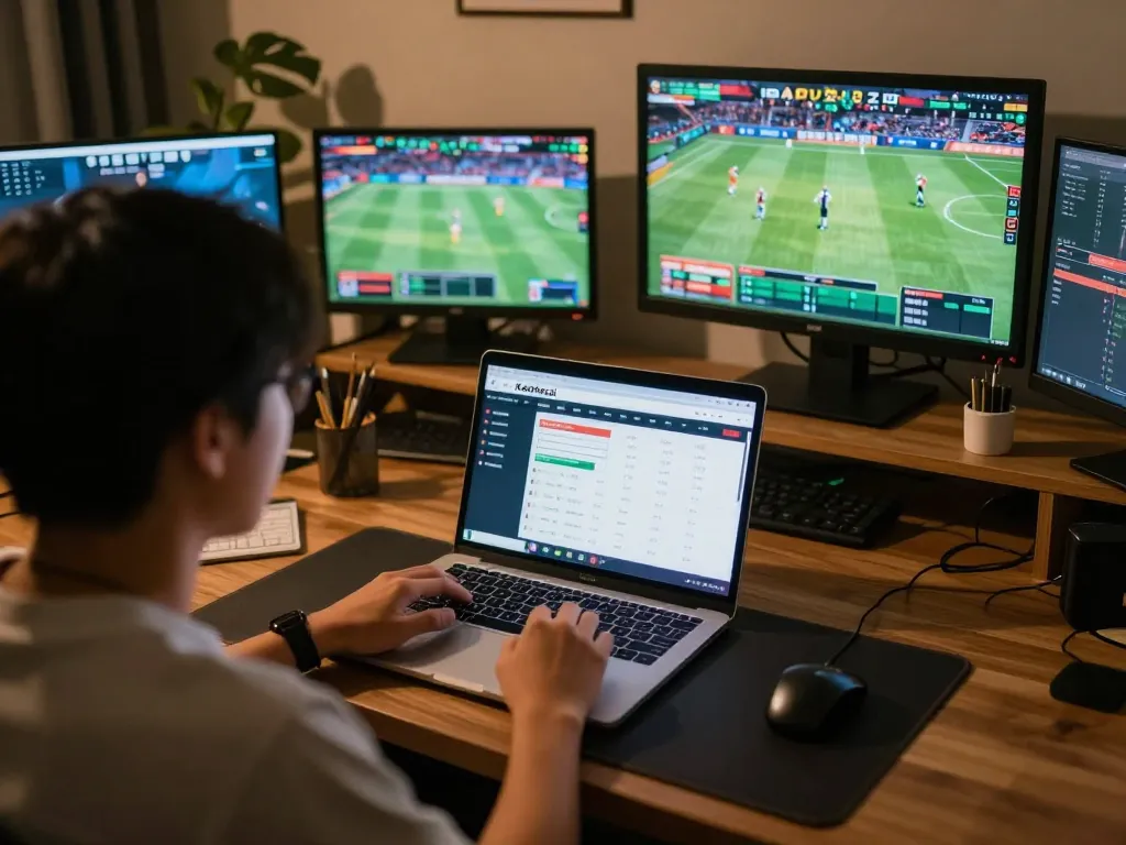 Engaging in Keonhacai sports betting with live updates on multiple screens.