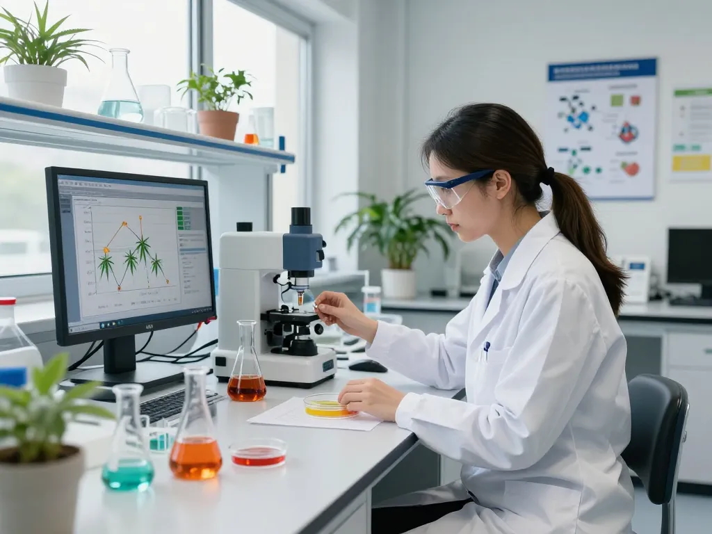 Innovative lab scene showing an EU cannabinoid manufacturer exploring premium hemp extracts in a modern workspace.