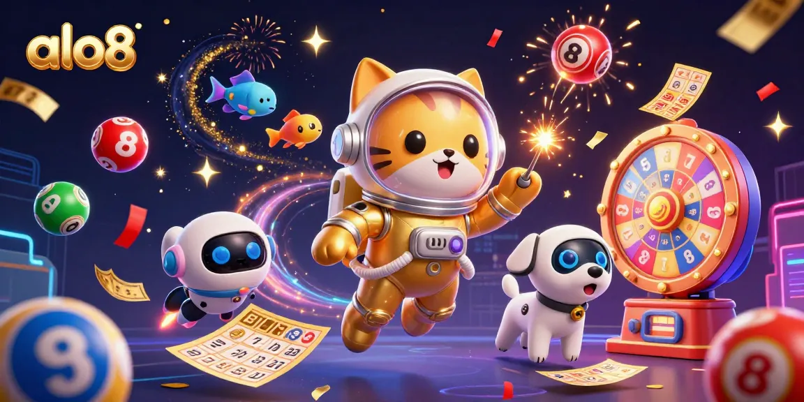 Alo8 brings excitement with a vibrant space-themed online casino illustration featuring a cat astronaut and dynamic game elements.