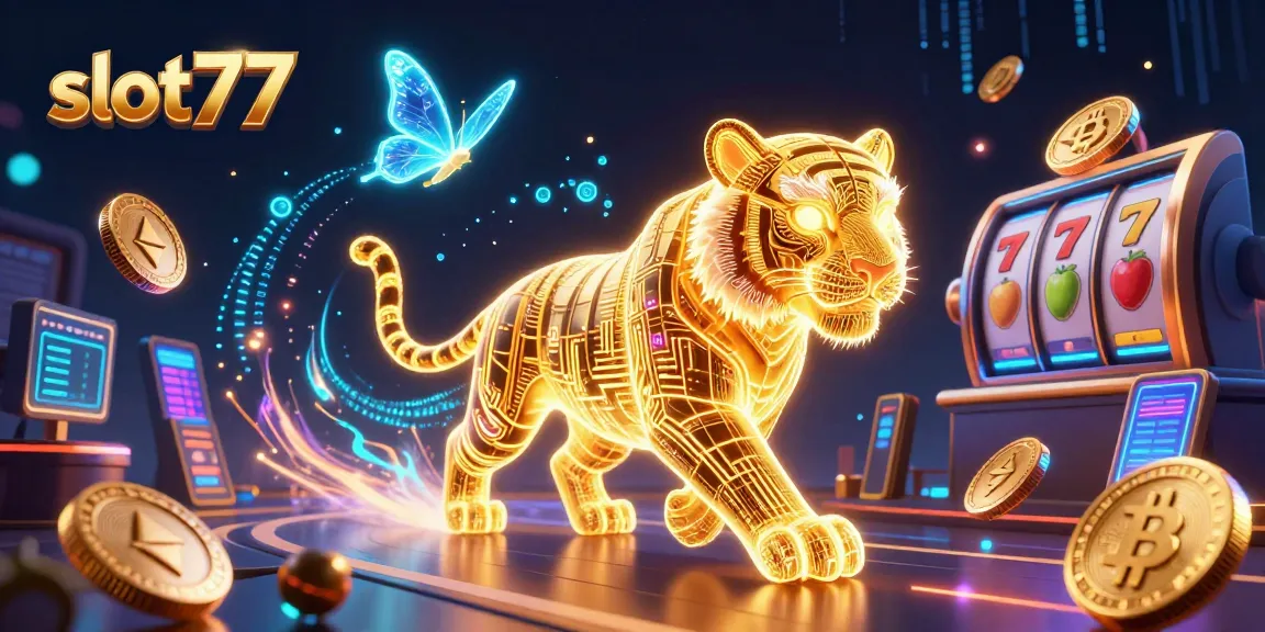 Experience thrilling wins at slot77 with vibrant 3D casino visuals and electric gaming elements.