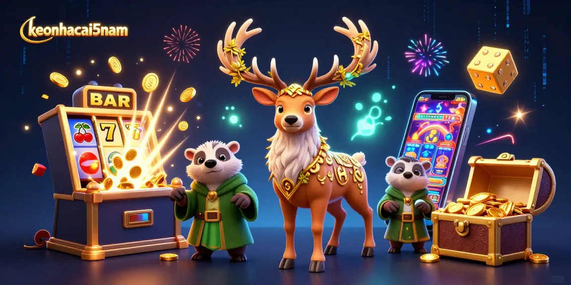 Engage with keonhacai5nam through an immersive 3D casino adventure illustration of magical elements.