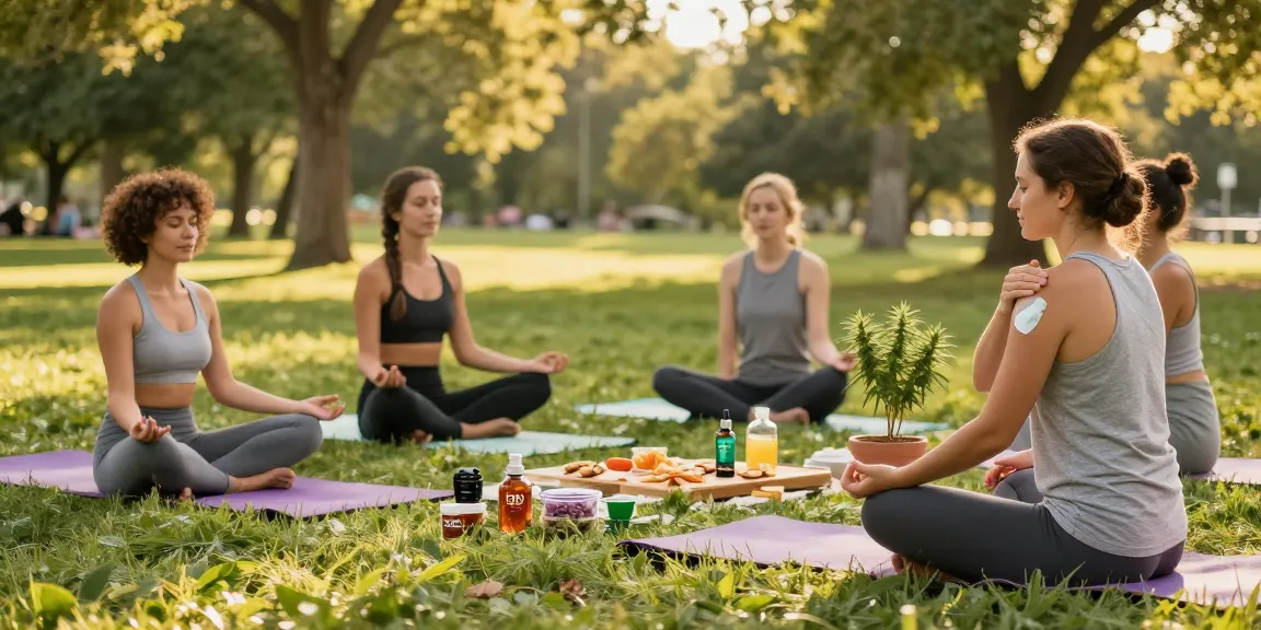 Ministry of Cannabis CBD oil and cream used for natural wellness in an outdoor yoga gathering.