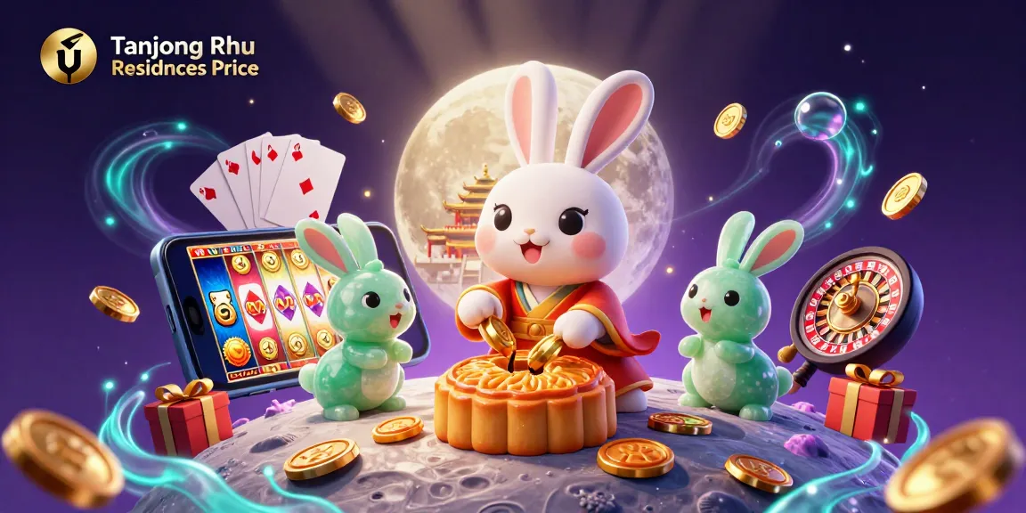 Tanjong Rhu Residences Price showcases a vibrant 3D scene with animated casino elements including poker chips and slot games.
