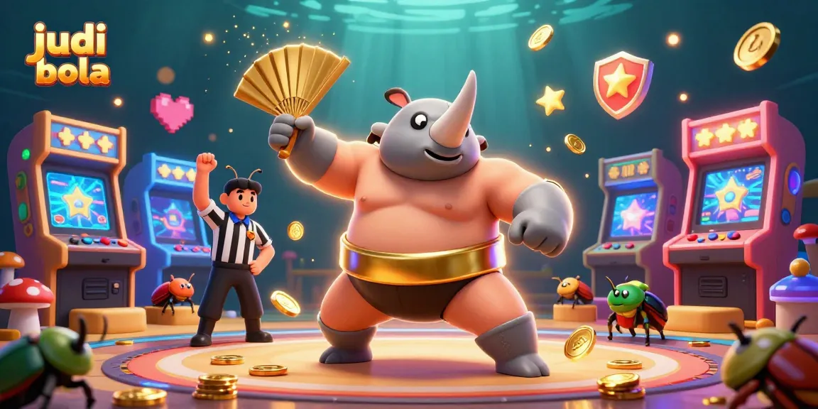 Experience judi bola online thrilling moments with our animated sumo beetle champion illustration.