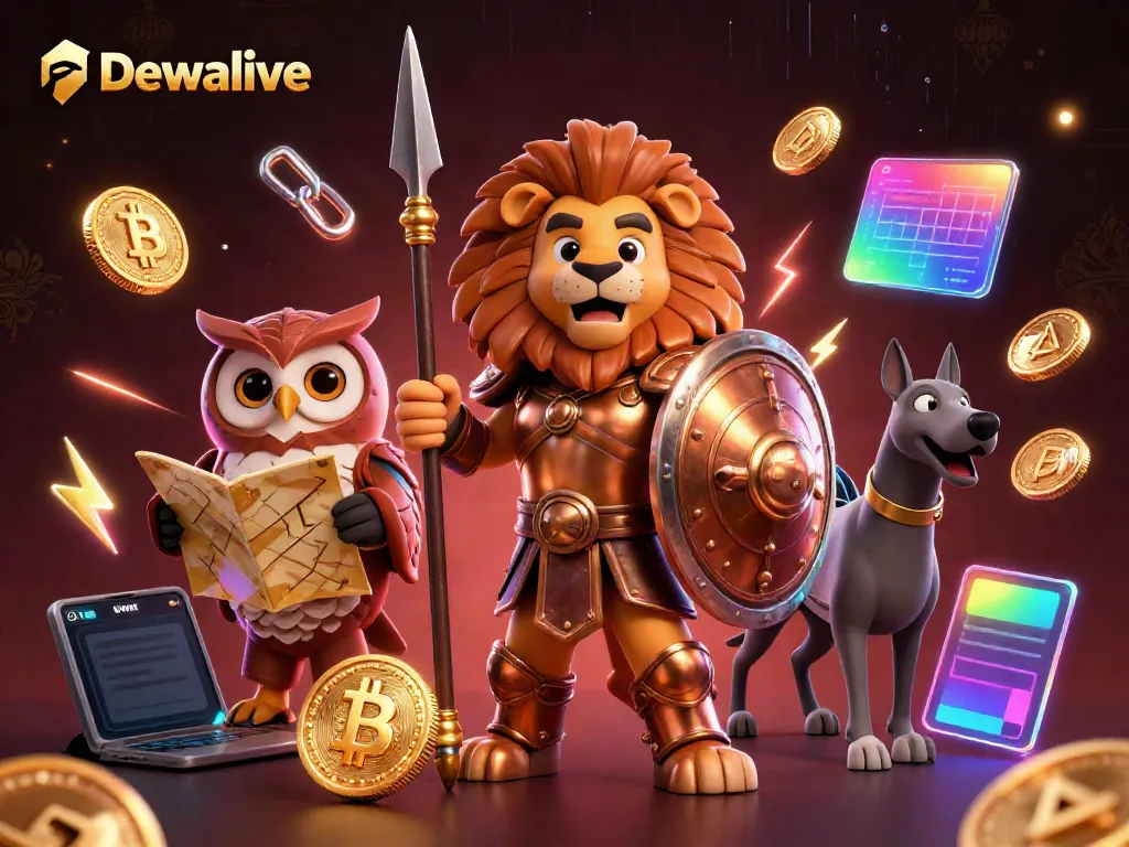 Play exciting games at Dewalive with a vibrant 3D casino scene showcasing crypto elements and dynamic characters.