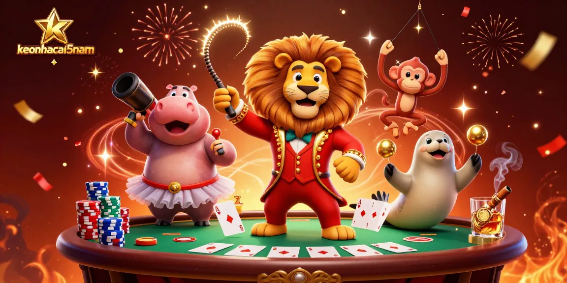 Experience thrilling excitement with keonhacai5nam at a vibrant casino scene featuring engaging cartoon characters.