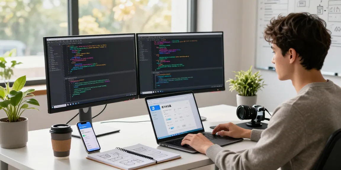 Developer engaging with the 纸飞机中文版 in a vibrant tech workspace, highlighting coding, collaboration, and modern design elements.