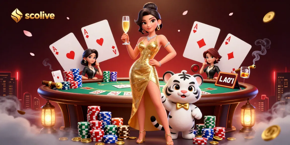 Socolive offers exciting poker action, featuring glamorous characters in a vibrant casino setting.