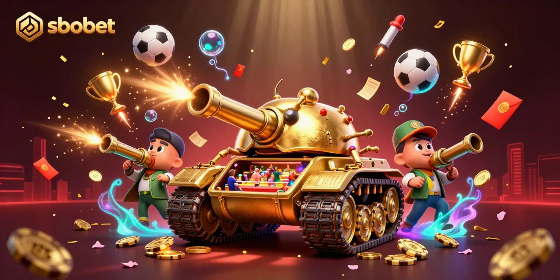 SBOBET sports betting scene featuring a golden beetle tank and vibrant game elements for dynamic action.