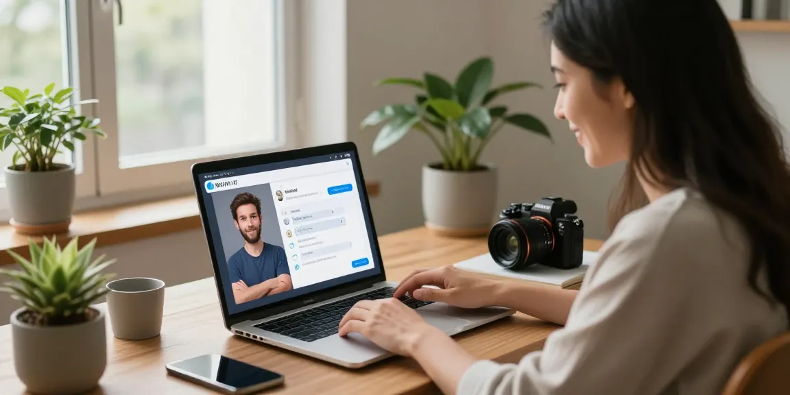 Engaging user customizing ai nsfw chatbot in cozy workspace.