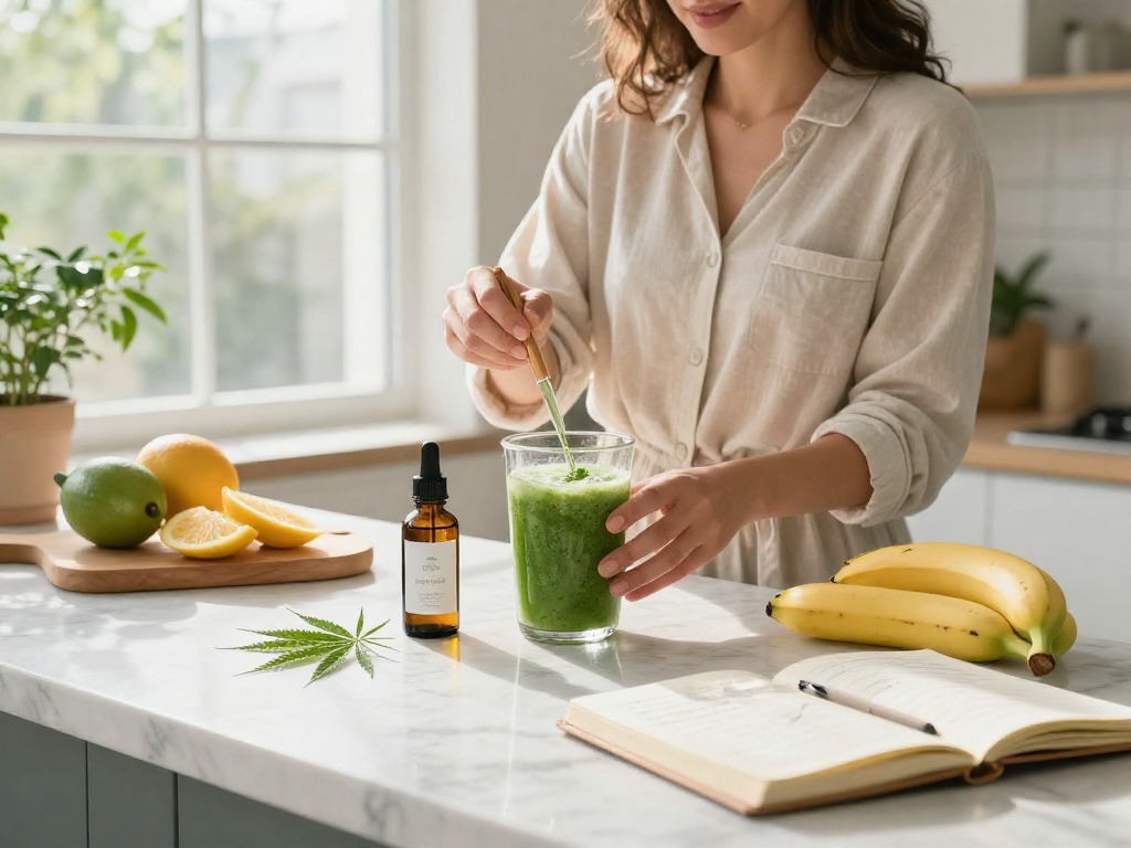 Buy edibles online for natural wellness solutions, featuring CBD oil, hemp extract, and organic ingredients in a vibrant kitchen setting.