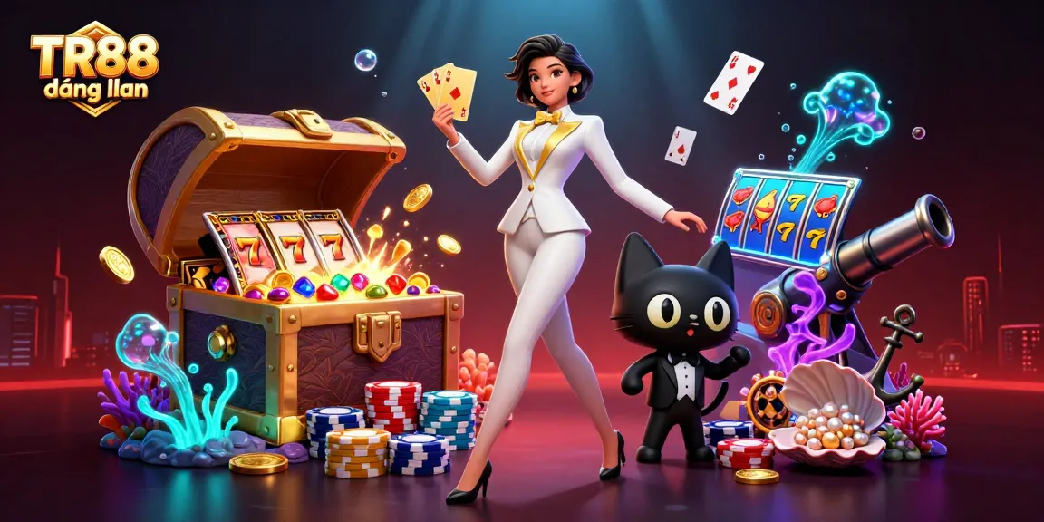 Play and win with TR88 đăng nhập in a vibrant casino scene featuring glamorous characters and exciting gaming elements.