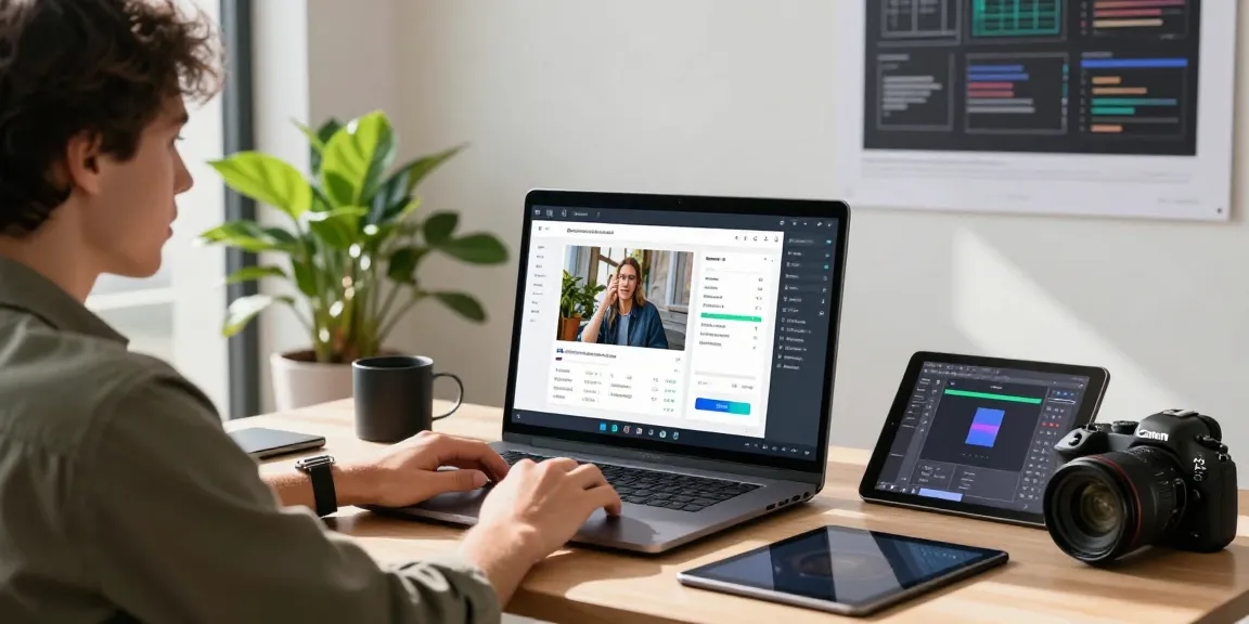 User analyzing image results with a free ai image detector in a modern tech workspace.