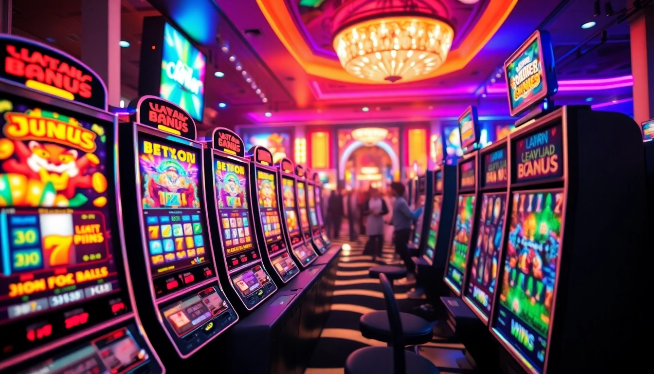 Experience the excitement of as38 bonus slot harian with vibrant slot machines in a lively casino.