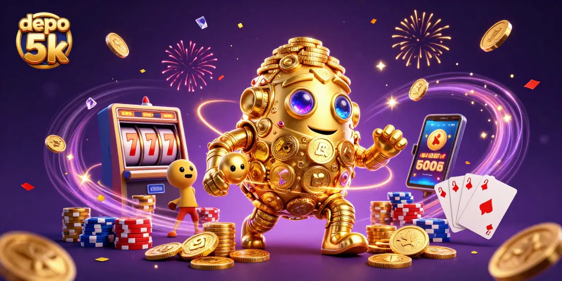 Experience the thrill of winning at depo 5k with vibrant slots, gold coins, and jackpots in this dynamic scene.