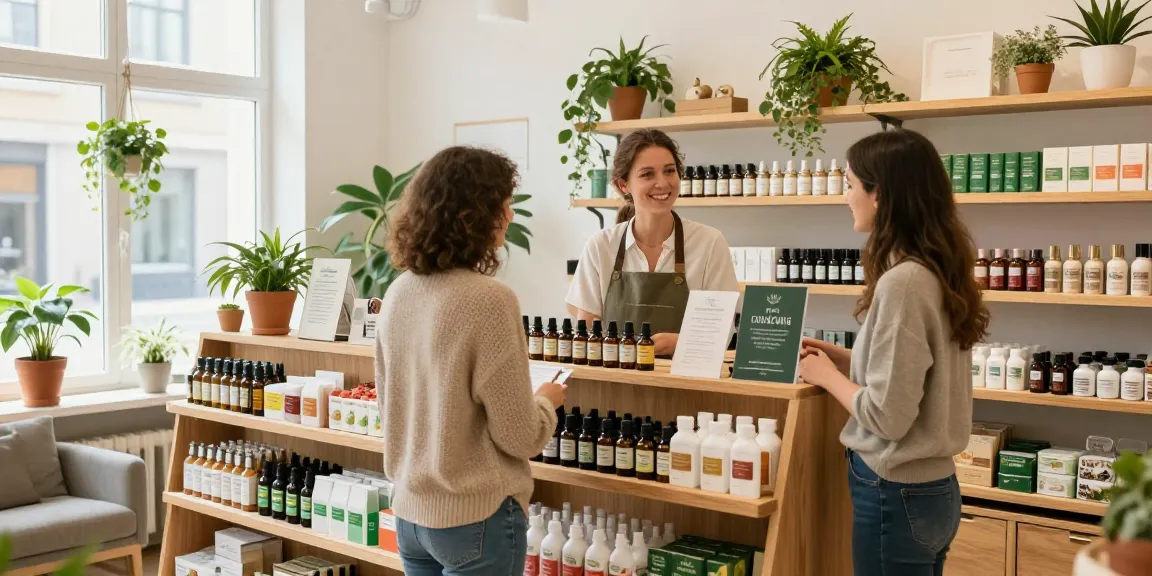 Vibrant CBD shop Karlsruhe showcasing oils and edibles with friendly staff.