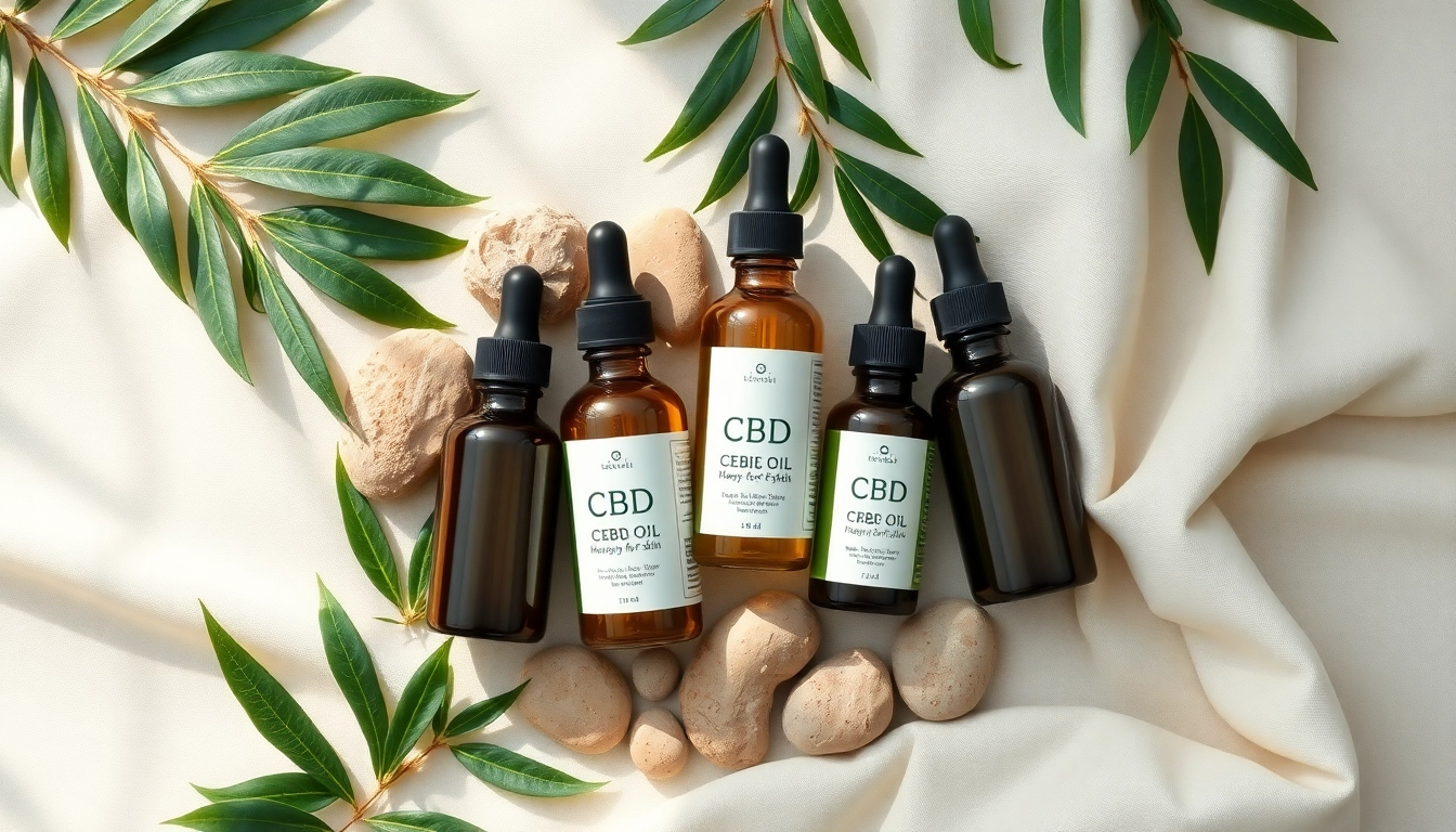 Applying CBD oil for skin products on a soothing, natural flat lay arrangement.