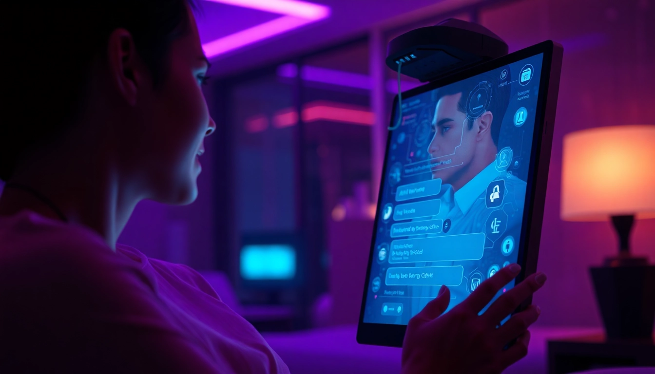 Engaging scene of AI porn chat with a digital interface and ambient lighting