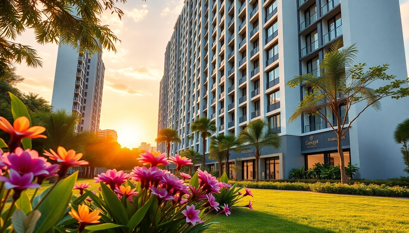 Showcasing tampines st 95 ec, a modern executive condominium amidst tropical landscaping.
